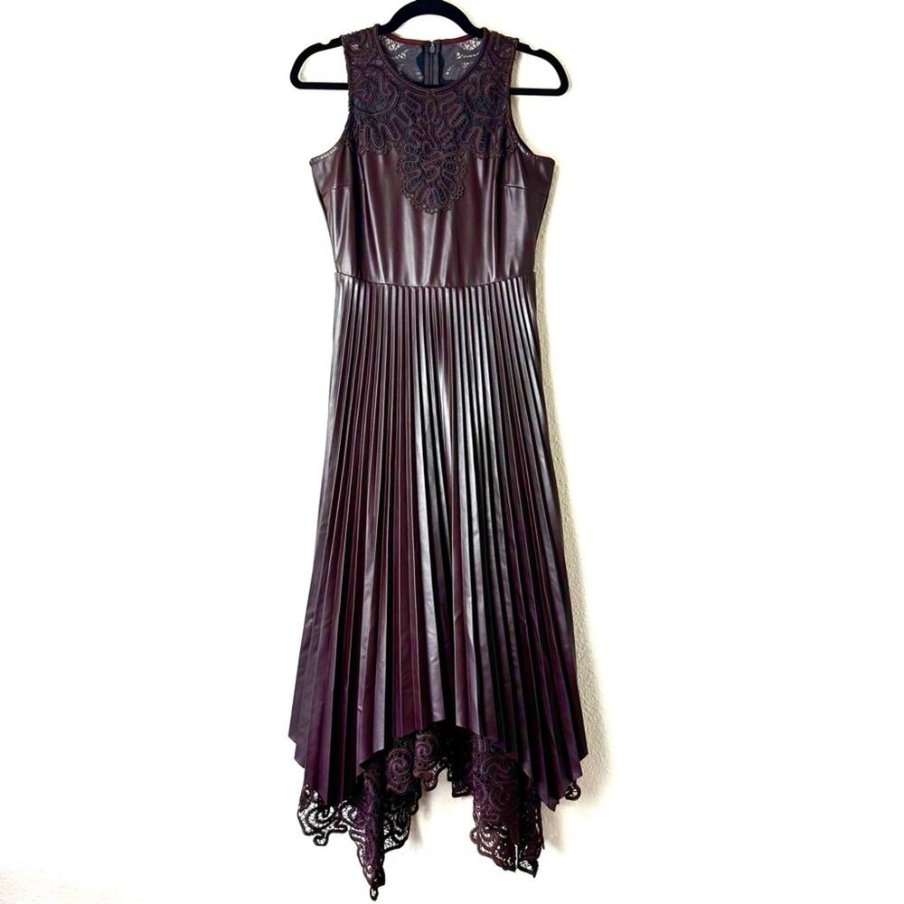 Boston Proper Dark Brown Faux Leather Pleated Midi Dress Size 4